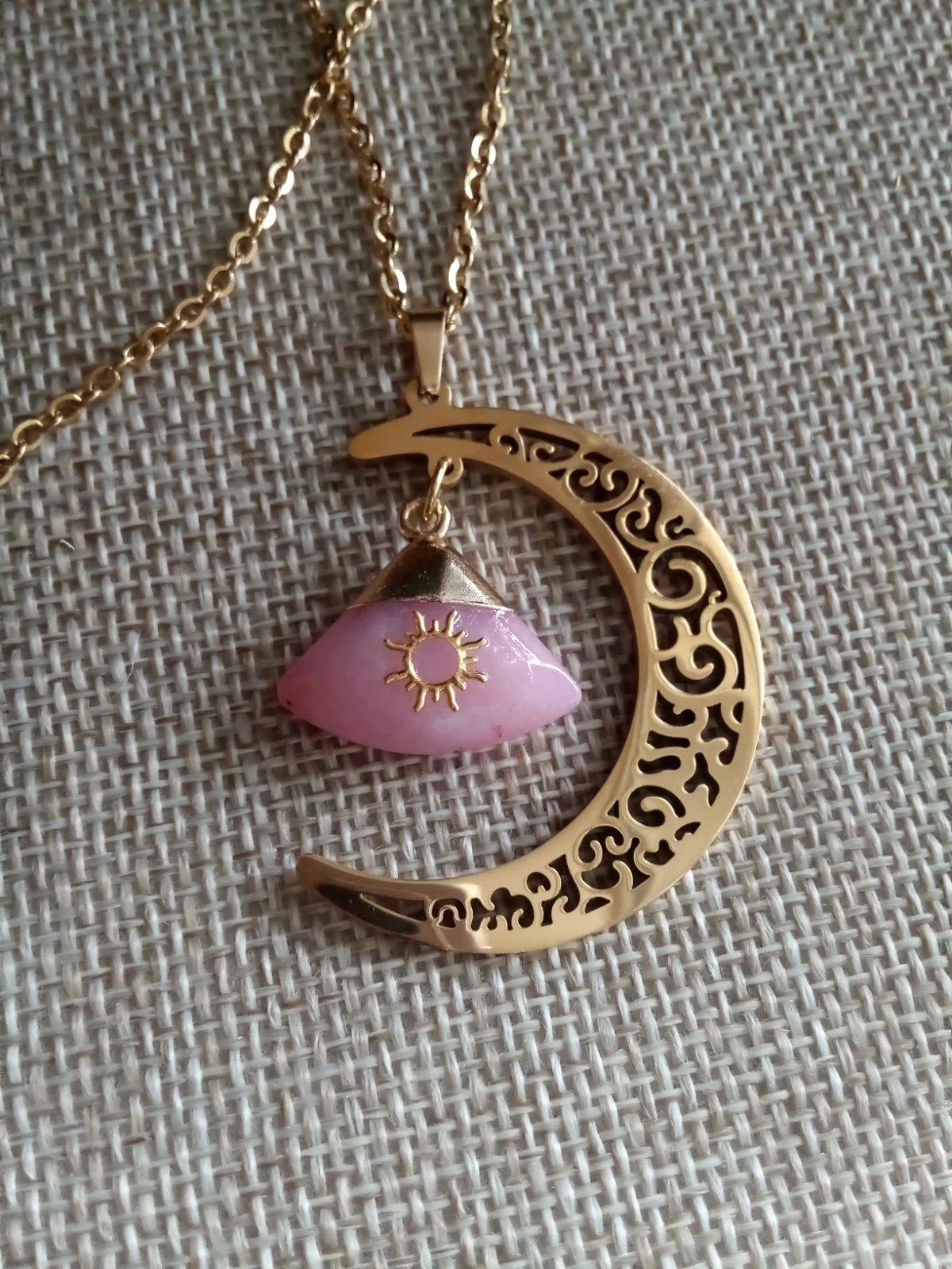 Collier lune filigranée et pierre quartz rose – photo 5
